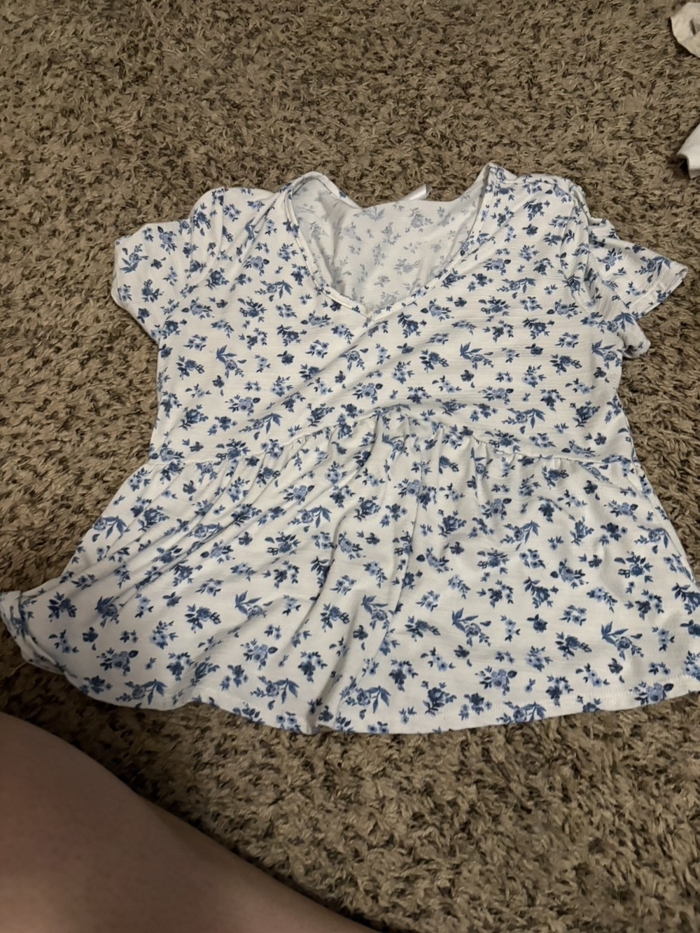White & Blue Floral Peplum Top